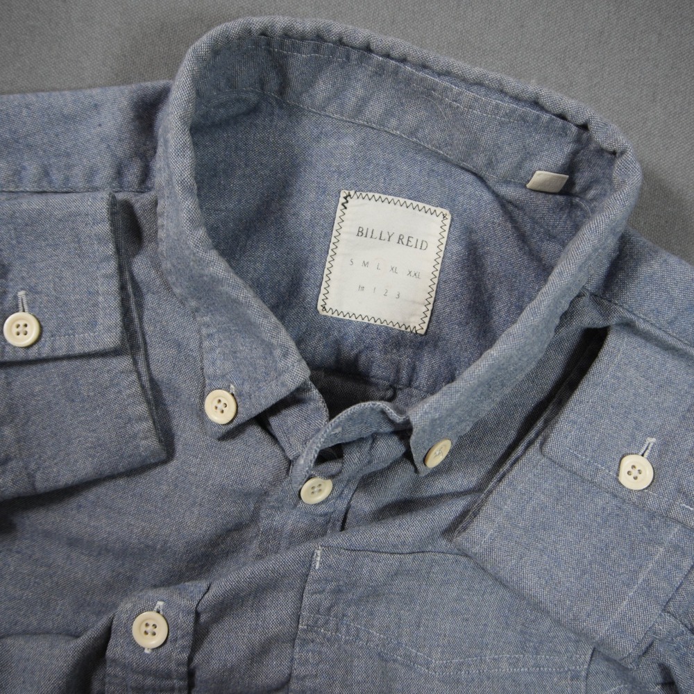 Billy Reid Chambray Popover Button Down Italy Men Shirt L Office Coastal Sailing